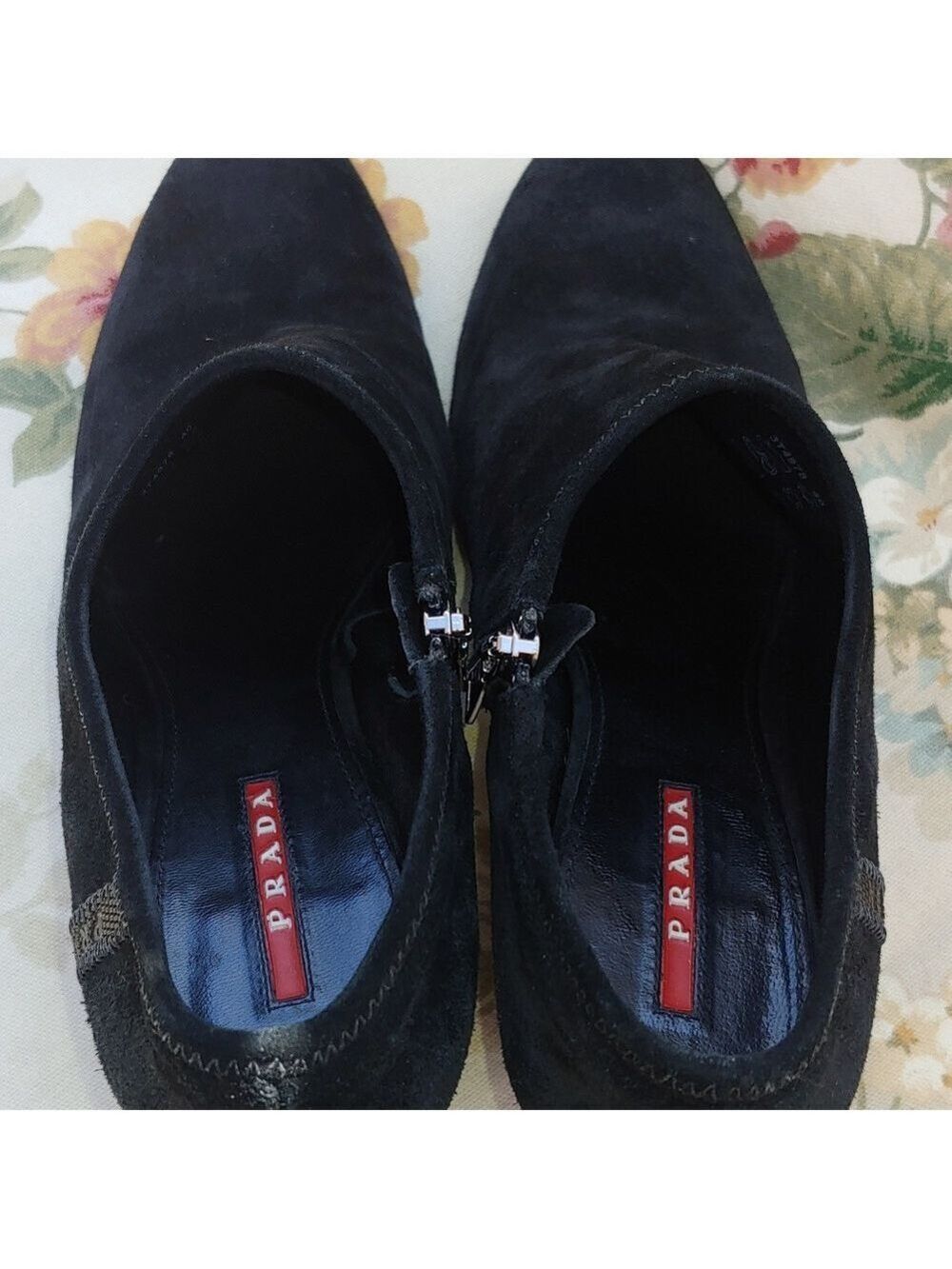 PRADA Black Suede Block Heel Ankle Booties Women's Size US 9 EURO 40 - Picture 7 of 17